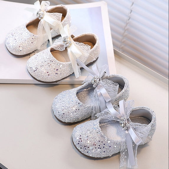 YHAJDS Girls Rhinestone Bow Princess Shoes Rubber Sole Soft Comfort Flats Kids