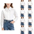 thumbnail image 1 of YHAJDS Girls Rhinestone Collar Shirt Solid White Long Sleeve Button Down Blouse School Party Wear, 1 of 7