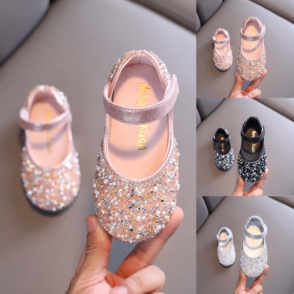 YHAJDS Girls Rhinestone Mary Janes Pearl Sequin Decor Soft Sole Princess Ballet Dance Shoes for Big Little Girl