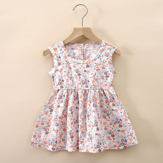 YHAJDS Girls Short Sleeve Dress Floral Print Round Neck Casual Summer Sleeveless Style