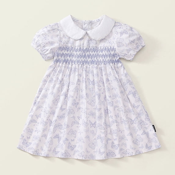 YHAJDS Girls Short Sleeve Dress Ruffle Bow Applique Solid Color Casual Top
