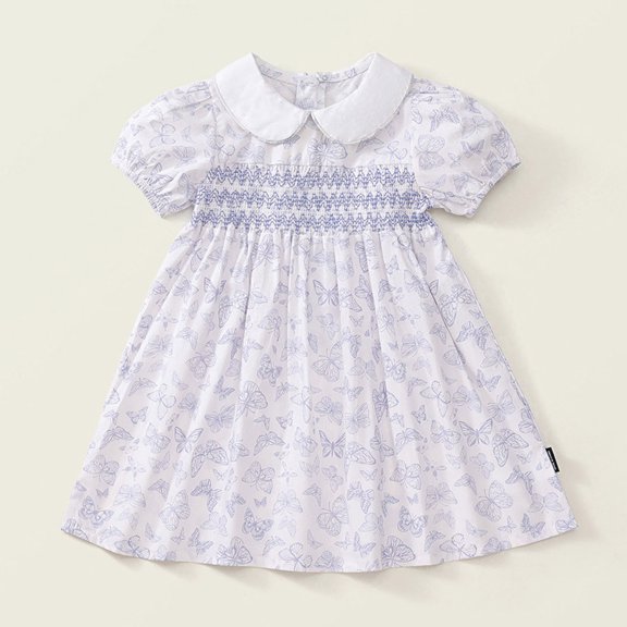 YHAJDS Girls Short Sleeve Dress Ruffle Bow Applique Solid Color Casual Top