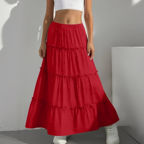 YHAJDS Girls Skort Solid Color Casual Sport Elastic Waist Flared Long Skirt Summer Age 4-15