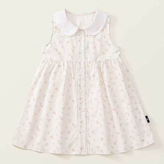 YHAJDS Girls Sleeveless Dress Floral Print Button Front Lace Casual Summer