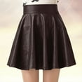 thumbnail image 1 of YHAJDS Girls Solid Color High Waist Faux Leather Pleated Skirt Dance Skirts for Kids Age 3-12, 1 of 4
