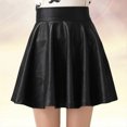 thumbnail image 1 of YHAJDS Girls Solid Color High Waist Faux Leather Pleated Skirt Dance Skirts for Kids Age 3-12, 1 of 4