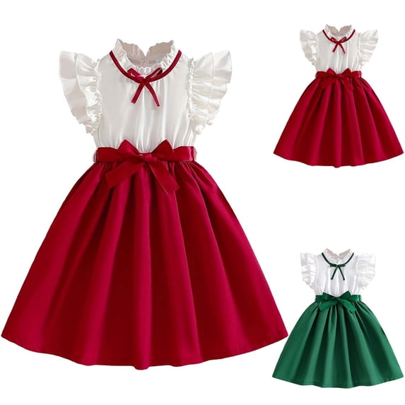 YHAJDS Girls Solid Color Long Sleeve Dress with Bow Knot and Belt Casual Fashion for 3-10 Years