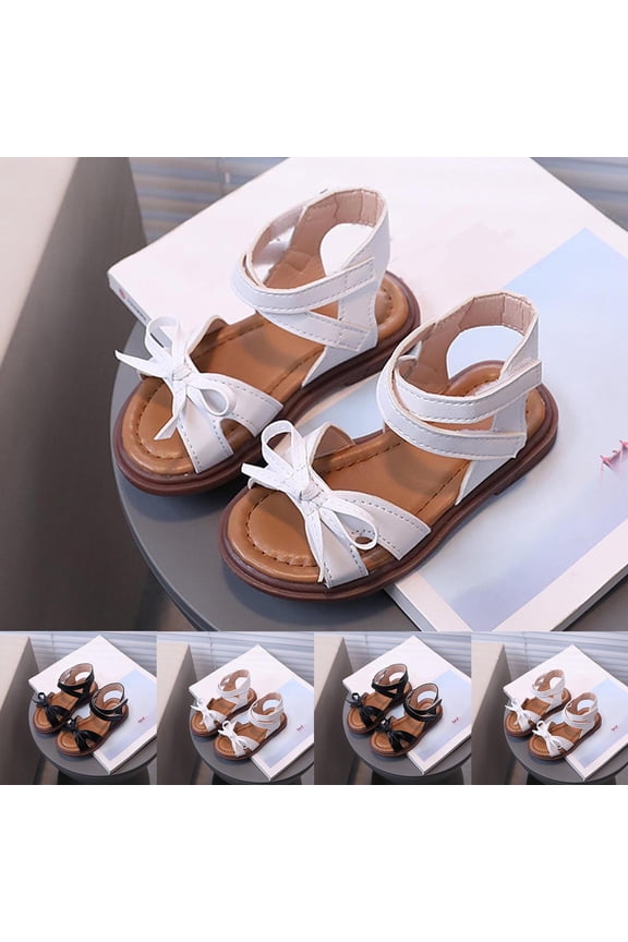 Girls Casual Bow Sandals Solid Hook Loop Non Slip Soft Sole Breathable Outdoor Summer Walkers for Kid
