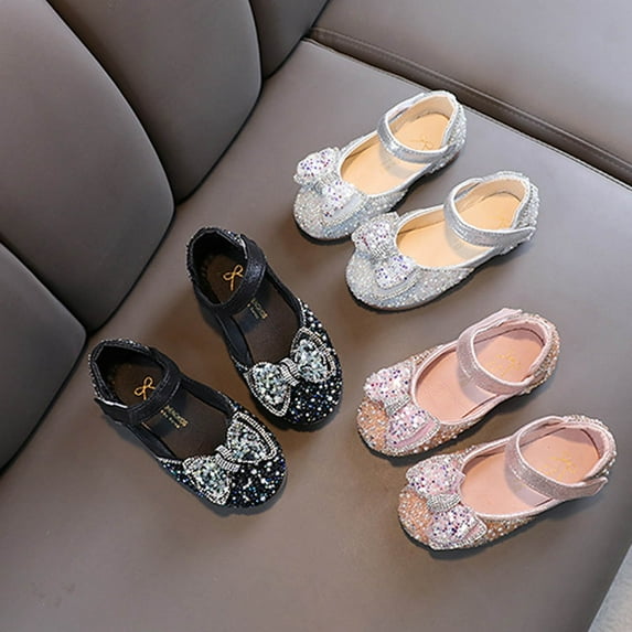 YHAJDS Girls Summer Crystal Shoes with Bow Glitter Soft Sole Princess Flats