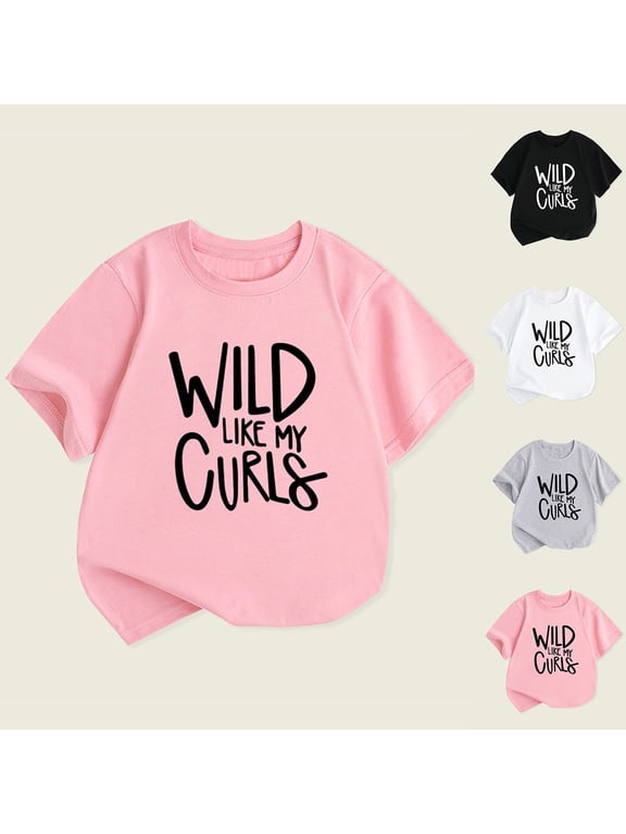 Girls Summer Short Sleeve Tee with Letter Print Casual Crewneck T-Shirts for Kids