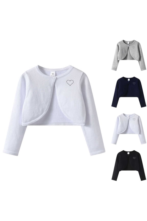 Girls Sweater Cardigan Long Sleeve Solid One Button Rhinestone Heart Shawl Wrap Top
