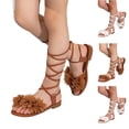 thumbnail image 1 of YHAJDS Girls Tie Strap Beach Sandals with Flower Mesh Open Toe for Big Kids, 1 of 5