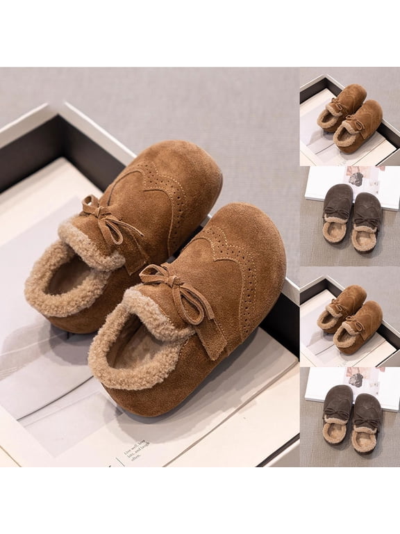 Girls Warm Clog Shoes Bow Decor Thick Fleece Lined Winter Princess Style Slip On for Toddler Kids