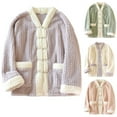 thumbnail image 1 of YHAJDS Home Wear Sleep Set Solid Color Thickened V-Neck Warm Fleece Lined Cardigan Top for Women Fall And Winter, 1 of 3