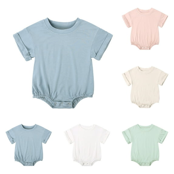 YHAJDS Infants Baby Boy Girl Short Sleeve Solid Bamboo Cotton Romper Jumpsuit Summer Bodysuit Outfit