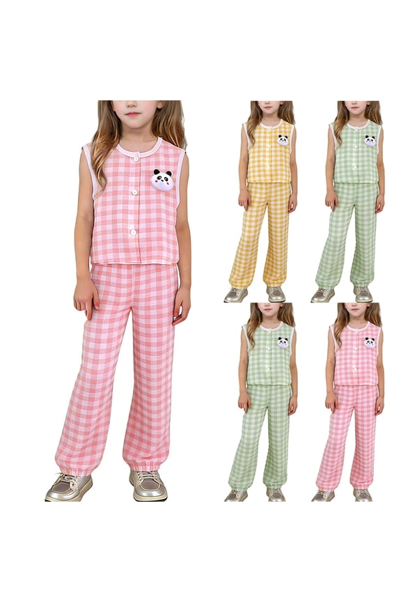 Kids 2 Piece Set Sleeveless Tank Top with Long Pants Solid Color Summer Loungewear