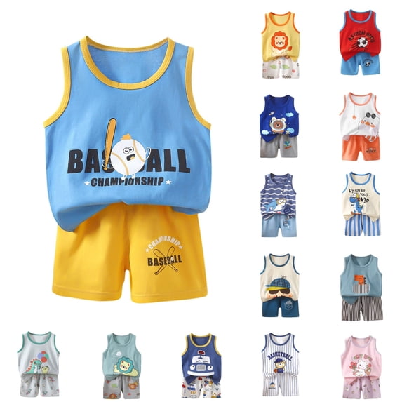 YHAJDS Unisex Girls Boys 2 Piece Outfits Sleeveless Round Neck Top Shorts Set 1 Top 1 Bottom