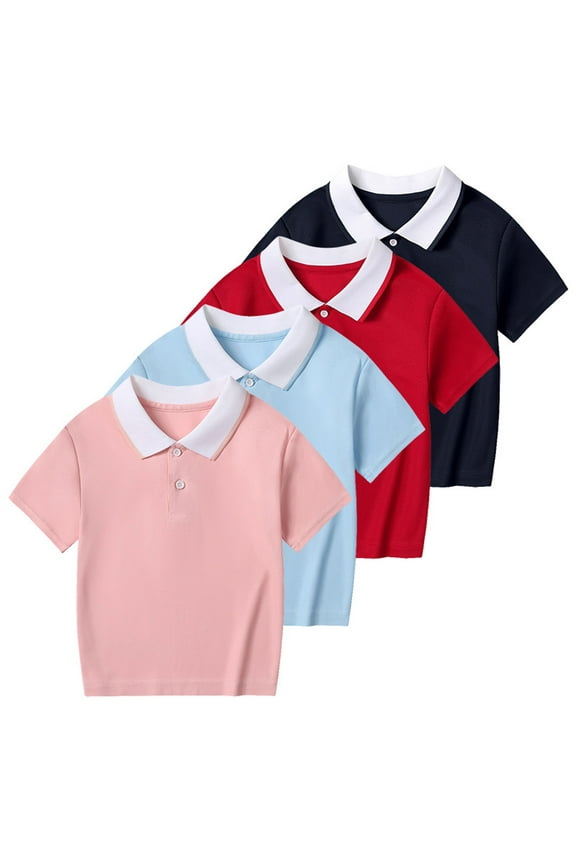 Kids Casual Short Sleeve Down Shirt Solid Color Summer Tops for Boys Girls