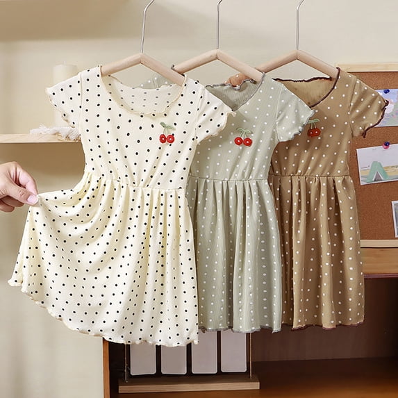 YHAJDS Kids Girls Short Sleeve Dress Polka Print Ruffle Sundress