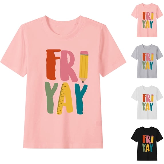 YHAJDS Kids Short Sleeve T Shirt Fryay Graphic School Unforms Summer Crewneck Tee