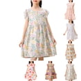 thumbnail image 1 of YHAJDS Little Kids Girls Short Sleeve Dress Embroidery Print Puff Sleeve Summer Casual Sundress, 1 of 5