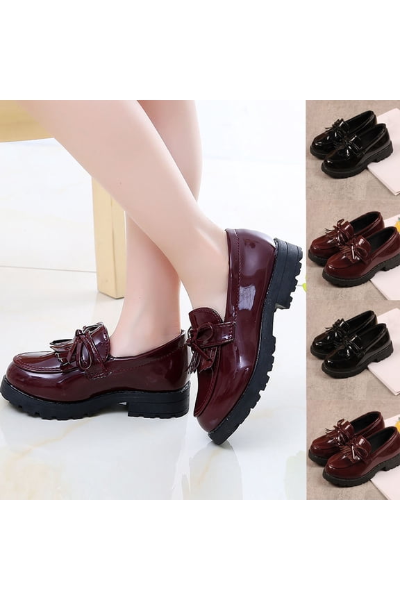 Girls Tassel Loafers Solid Color Patent Leather British Preppy Style Flat Casual Shoes for Big Little Kid