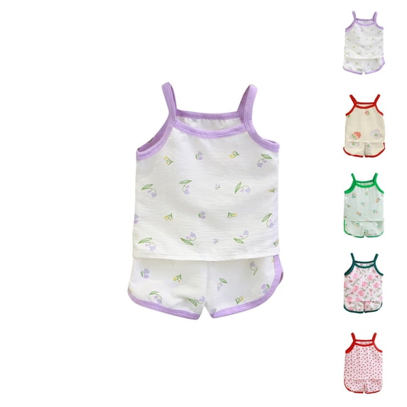 YHAJDS Kids 2 Piece Set Heart Print Sleeveless Camisole Top with Loose Fit Shorts Summer Wear