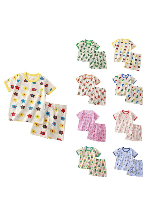 Kids 2 Piece Set Cotton Short Sleeve Crewneck Tee with Shorts Summer Casual Wear