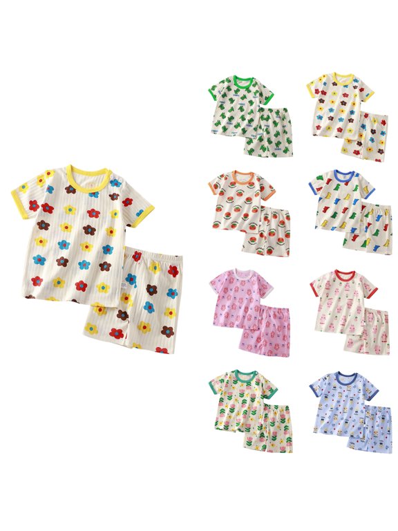 Kids 2 Piece Set Cotton Short Sleeve Crewneck Tee with Shorts Summer Casual Wear