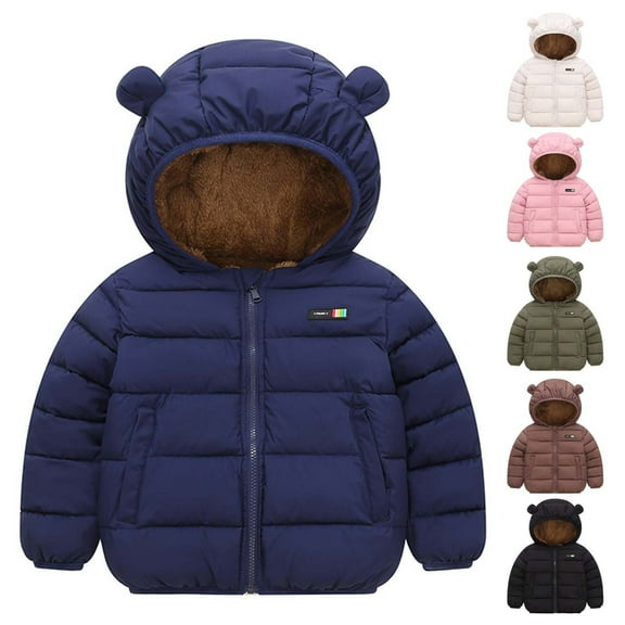 YHAJDS Kids Winter Coat 1-10Y Boys Girls Long Sleeve Print Fleece Jacket with Hood Zipper Warm Outerwear for Winter