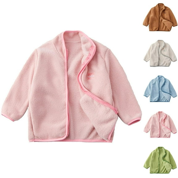 YHAJDS Kids Winter Coat 2-14Y Solid Color Long Sleeve Zip Fleece Jacket with Pockets Warm Casual Outerwear for Big Kids