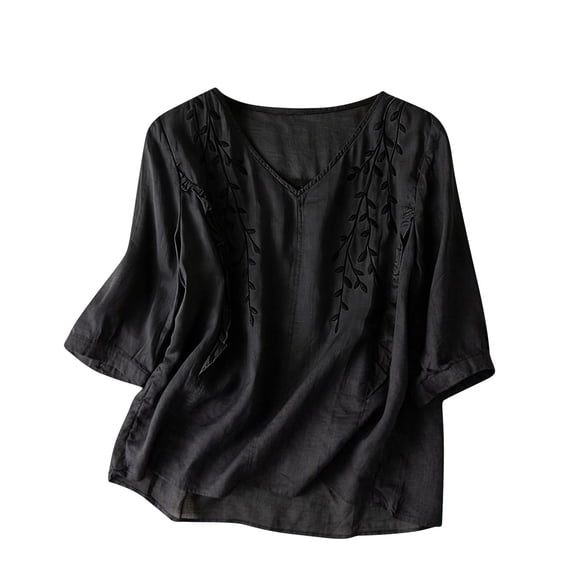 YHAJDS Lace Tops for Women Women's Summer Tops Trendy V Neck Embroidered Mesh Short Sleeve Crochet Blouse Dressy Casual Wear