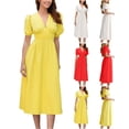 thumbnail image 1 of YHAJDS Ladies Evening Gown Vintage Solid Color V Neck Sleeve Slim Elegant Midi Dress, 1 of 5