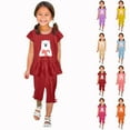 thumbnail image 1 of YHAJDS Baby Girl Summer Clothes Small Print Short Sleeve Ruffle Top Crop Pants Set, 1 of 4