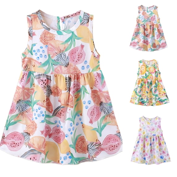 YHAJDS Little Girls Sleeveless Dress Print Casual Summer Sundress