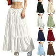 thumbnail image 1 of YHAJDS Long Skirts For Women Solid Color Summer Elastic Waist Drawstring Pleated Skirt, 1 of 5