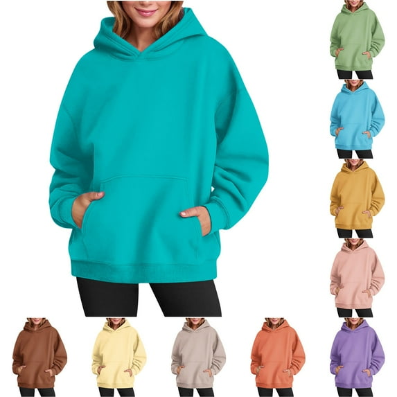 YHAJDS Long Sleeve Hooded Blouse Sweatshirt for Womens Women's Long Sleeve Tops Womens Winter Loose Sweatshirt Pocket Tops Solid Color Pullover Hoodie with Pocket