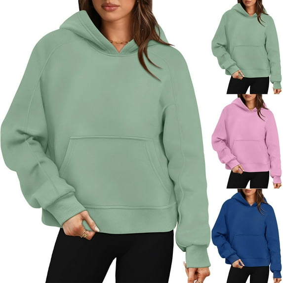 YHAJDS Long Sleeve Hooded Blouse Sweatshirt for Womens Womens Winter Loose Sweatshirt Pocket Tops Solid Color Crew Neck Loose Pullover Hoodie Sweatshirt With Pocket