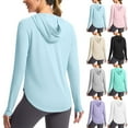 thumbnail image 1 of YHAJDS Long Sleeve Shirts Women Solid Color Crew Neck Hooded Thumb Hole Sun Protection Spring Summer Top, 1 of 5