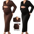 thumbnail image 1 of YHAJDS Maternity Dress Long Sleeve V Neck Solid Color Ribbed Bodycon Office Pencil Maxi Dress, 1 of 5