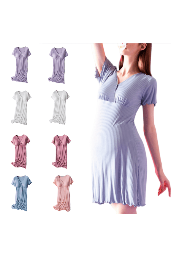 Maternity Nightgown Short Sleeve Lightweight Sleep Dress Postpartum Robe