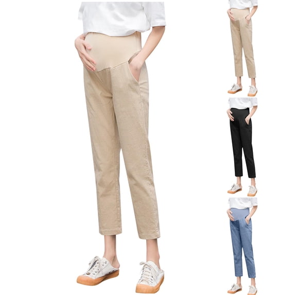 YHAJDS Maternity Pant Wide Leg High Waist Over The Belly Loose 9/9 Length Spring Summer Linen Pants