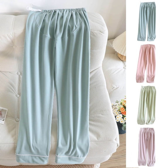 YHAJDS Maternity Sleep Pants Velvet Soft Thermal Solid Color Over The Belly Adjustable Pants Long