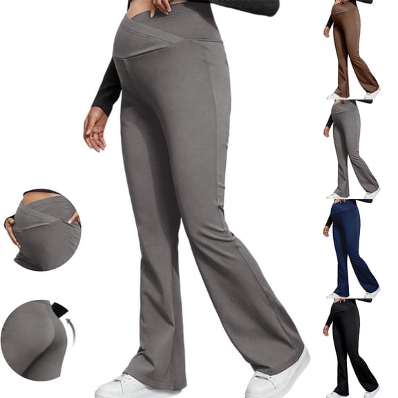 YHAJDS Maternity Wide Leg Jeans Womens Over The Belly Pants Flare Denim Jeans Solid Color Spring Full Length