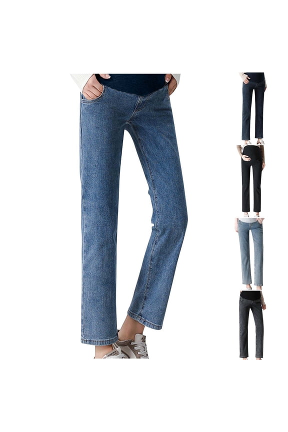 Maternity Women's Straight Leg Jeans Over The Belly High Waist Stretch Denim Pants