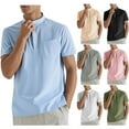 thumbnail image 1 of YHAJDS Men Linen Pocket Crew Top Solid Color Button Loose Fit Breathable Summer Shirt, 1 of 5