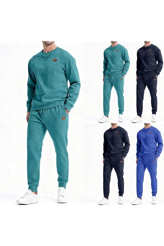 Men Sets 2 Piece Outfits 2 Piece Sets for Men Casual 2 Piece Sets for Men Solid Color Long Sleeve Crew Neck Sweatshirt and Pants Daily Sports Outfits for Men 2 Piece Sets