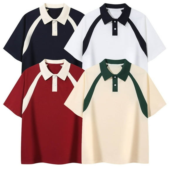 YHAJDS Men Tops Summer Casual T-shirt,Collar Shirts for Men Short Sleeve Solid Color Casual Contrast Button Raglan Sleeve Lapel Top Summer Shirts