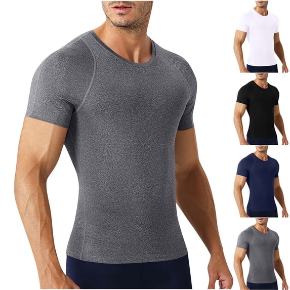 YHAJDS Men Compression Training Top Solid Color Short Sleeve Crew Neck Quick Dry Gym Shirt