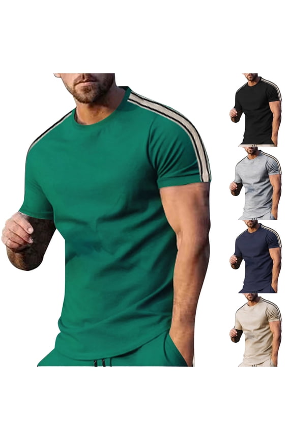 Men Tops Summer Casual T-shirt,T-shirt for Men Short Sleeve Crew Neck Side Striped Casual Summer Top Soft Comfortable Daily Shirt